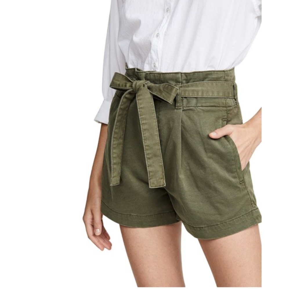 DL 1961 heavy denim Camile shorts tie at waist olive green